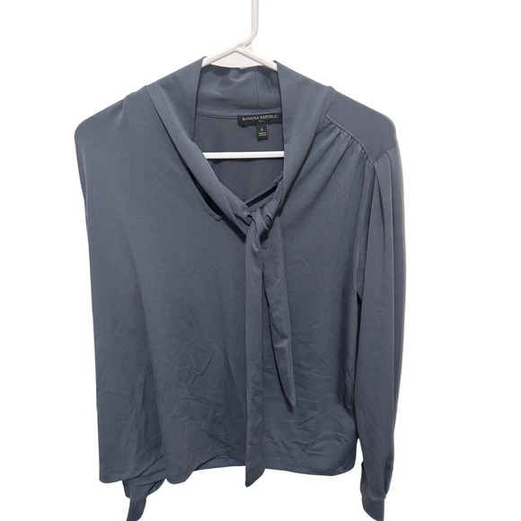 Banana Republic Tops - Banana Republic Slate Blue Tie Neck Long Sleeve Blouse Small